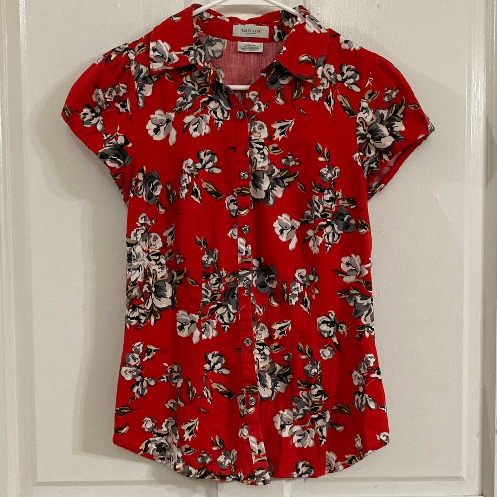 Red and Black Floral Button Down Shirt